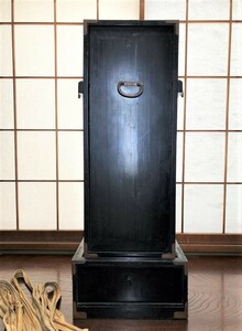 【江戸期　黒漆桐短冊箱　笈】　蔵出骨董　　荷姿180サイズ・送料無料　　N0728E