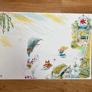 滝田ゆう！大型肉筆原画！-「想い出の街ごよみ」泥鰌サイン入　37×52.3cm