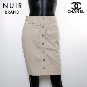 シャネル CHANEL スカート サイズ36 コットン フロントボタン ココマーク E97 ベージュ