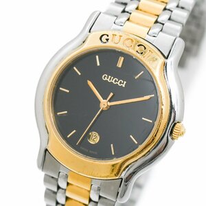 1円 稼働 GUCCI グッチ 8000L QZ クオーツ デイト 3針 黒文字盤 SS GP コンビ 腕時計 レディース ラウンド ブランド ウォッチ 370820240521