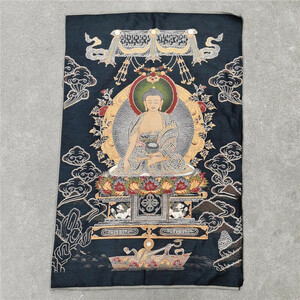 アンティークコレクション、約90ｃｍ*60cm　大判　チベットタンカ刺繍　34