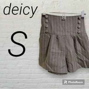 deicy フロント飾りボタン ショートパンツ ストライプ バックゴム キュロット 【S】 パンツ ショート ボトムス ブラウン 5