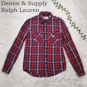 Denim & Supply Ralph Lauren 長袖シャツ チェック XS レッド×グレー ネルシャツ ラルフローレン メンズ 中古 古着 ユニセックス 男女兼用