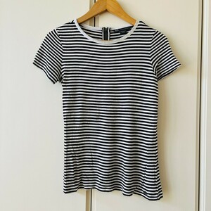 H4068cL ARMANI EXCHANGE アルマーニエクスチェンジ サイズXXS 半袖Tシャツ ボーダー柄 カットソー ホワイト×ブラック レディース 