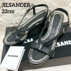 定価109800円　箱保存袋付き JILSANDER　ジルサンダー ストラップ　パンプス ミュールサンダル ヒール 夏 22cm　ブラック　レザー　サマー