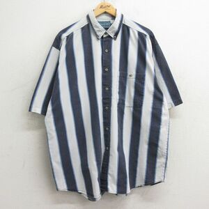 XL/古着 半袖 シャツ メンズ 90s 大きいサイズ コットン ボタンダウン 紺他 ネイビー ストライプ 24may23 中古 トップス