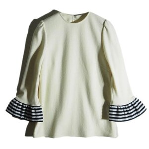 C3171f10　▼BORDERS at BALCONY ボーダーズアットバルコニー▼　BORDER CUFF WOOL TOP プルオーバー 圧縮 ウールトップス アイボリー 秋冬