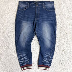 glamb グラム Billy cropped knit denim ビリー クロップド ニット デニムパンツ ストレッチ 裾リブ インディゴ 4