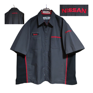 RED KAP 半袖ワークシャツ size 2XL オーバーサイズ ダークグレー 裾タグ ゆうパケットポスト 袖 背中 刺繍 NISSAN 古着 洗濯 プレス済 g96