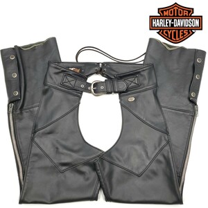 USA製◆HARLEY-DAVIDSON◆W31～36位メンズL黒レザーチャップスハーレーダビッドソン本皮オーバーパンツ本革パンツアメリカ製バイカー 910M