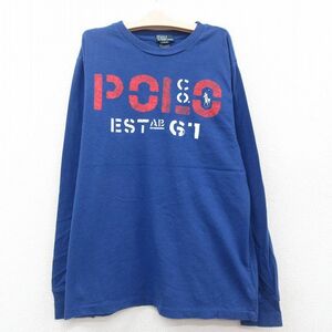 古着 ラルフローレン 長袖 ブランド Tシャツ キッズ ボーイズ 子供服 90s ビッグロゴ コットン クルーネック 青 ブルー 23jul04 2OF