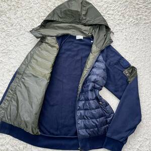 未使用級 極美品!!! モンクレール『幻の一級品』MONCLER ダウンジャケット L パーカー 切替◎ 極暖◎ロゴワッペン 刻印 濃紺 ネイビー 秋冬