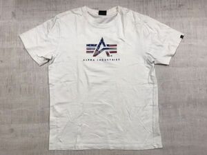 ALPHA INDUSTRIES アルファ インダストリーズ アメカジ ミリタリー 星条旗モチーフ ロゴプリント 半袖Tシャツ メンズ コットン100% L 白