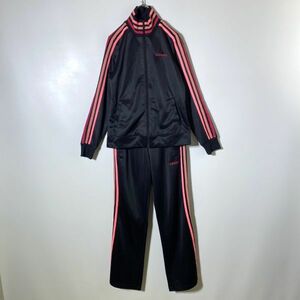 【美品】上下セット adidas NEO アディダスネオ セットアップ ジャージ ジャケット&ロングパンツ レディース Sサイズ 黒 ピンクライン