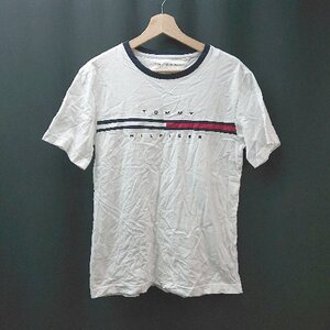 ◇ Tommy Hilfiger シンプル ロゴプリント カジュアル ラウンドネック 半袖 Tシャツ サイズM ホワイト メンズレディース E