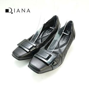 美品 DIANA ダイアナ 22.5 フラットシューズ パンプス レザー 黒 ブラック/XC81