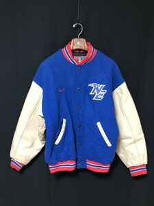 90s ヴィンテージ カナダ製◆NIKE ナイキ　NFL【New England Patriots】袖革スタジャン スタジアムジャンパー 袖レザー L