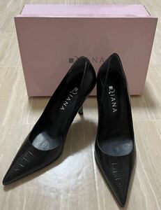 【未使用】DIANA パンプス 23 1/2 ブラッククロコ 箱付き ゴールデンサイズ 23.5cm ヒール 本革 ブラック 婦人靴 レザー ダイアナ 0d