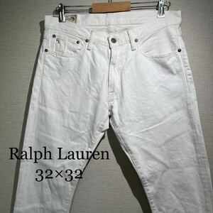 RRL POLO ラルフローレン Ralph Lauren ホワイトデニム 32×32 赤耳 革パッチ ホワイト デニムパンツ ポロカントリー ラルフ