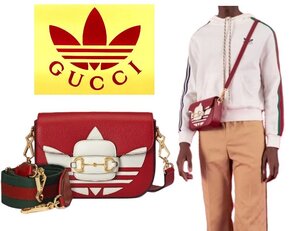 35万新品◆グッチ GUCCI×adidas ホースビット×トレフォイルロゴ 3wayミニレザーショルダーバッグ赤 1円