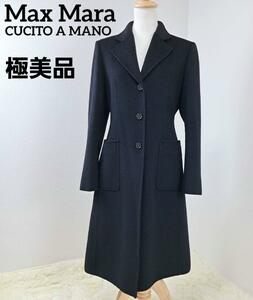 【極美品】 Max Mara Cucito a mano マックスマーラ　クチートアマーノ チェスターコート ロングコート ブラック 黒 40 美シルエット