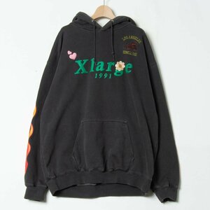 【1円スタート】XLARGE エクストララージ サイズL プルオーバー パーカー フーディ チャコール 裏パイル 綿100％ メンズ ストリート 厚手