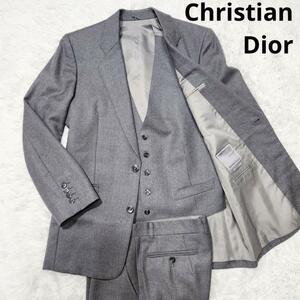 1円【3ピース】クリスチャンディオール スーツセット XL CDロゴ 大きいサイズ Christian Dior セットアップ 背広 グレー メンズ ジャケット