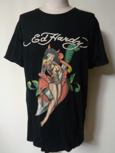 Ed Hardy エド・ハーディー コットン 半袖 プリント Tシャツ カットソー　黒 デビルズ　ナイフ　XL