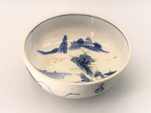 【古伊万里　呉須絵深鉢】　釉下彩　山水図　江戸１７世紀　収蔵品　　L1125E