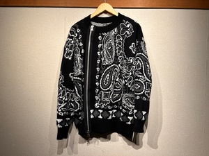 ♪送料無料★sacai★名作★Bandana ZipUp Knit Riders Blouson★サカイ★バンダナ★ライダース★隠れロゴ★AD2022★02694M★黒×白★1(S)♪