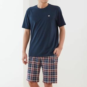 ★チャンピオン Champion 新品 メンズ チェック 半袖 半パンツ 上下セット スーツ XLサイズ[SETOM3133641N-LL] 五 参★QWER