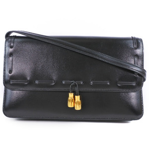 HERMES エルメス 2WAYクラッチ タッセル 〇O ショルダーバッグ カーフ 黒 レディース【61160443】中古