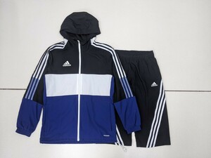 10．アディダス PRIMEBLUE ウーブン素材 2点 上下 セット adidas トレーニングウェア ブルゾンジャケット パンツ サイズS 160 黒白青 x205