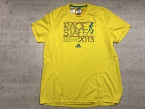 アディダス adidas ホノルルマラソン 2013 スポーツ スタッフ JAL 日本航空 協賛 ドライメッシュ 半袖Tシャツ メンズ M 黄色