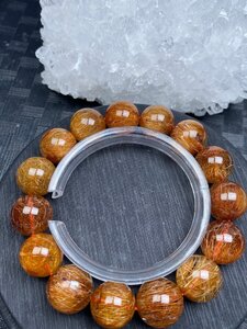 即決 0406f458 天然美品★【50A銅髪ルチルクォーツ】★ブレス 14-15mm（新品）