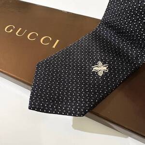 美品 GUCCI ネクタイ シルク100% チャコール ブラック 2410-500