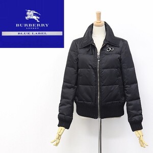 ◆BURBERRY BLUE LABEL/バーバリー ブルーレーベル 裏地チェック柄 ジップ ダウン ジャケット ブラック 38