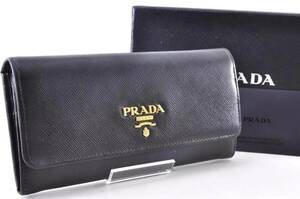 PRADA プラダ 長財布 サフィアーノレザー 革 ブラック 黒 ピンク ジップ ファスナー レディース 女性 正規品 箱、カード付き X6A5126