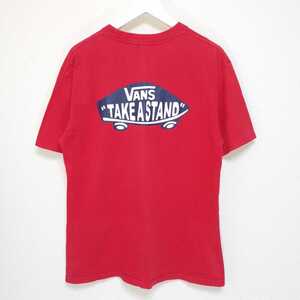 即決 L 90s VANS オールド バンズ Tシャツ TAKE A STAND USA 赤