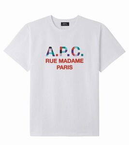 #古着屋大和 完売 未使用 BEAMS 別注 A.P.C. APC マルチカラー ロゴプリント RUE MADAME PARIS Tシャツ Lサイズ ホワイト 参考価格15,400円