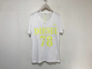 本物ディーゼルDIESELコットンロゴプリントVネック半袖TシャツメンズアメカジサーフミリタリーL白ホワイト