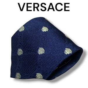 【美品】VERSACE ヴェルサーチ ネクタイ ハイブランド イタリア製 シルク シルク100% ネイビー 紺 総柄 メデューサ