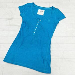 1465◎ Abercrombie & Fitch アバクロンビー & フィッチ トップス カットソー tシャツ ヘンリーネック 半袖 ブルー レディースXS