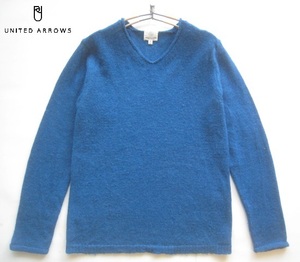 美品!!ユナイテッドアローズ UNITED ARROWS*Vネック アルパカウールニットセーター M ターコイズブルー BEAUTY&YOUTH