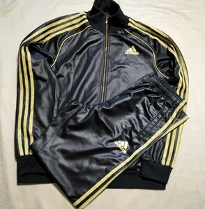 【美品】アディダス adidas エナジー ウォームアップ コーティング ビッグロゴ ジャージ上下 ジャケット＆パンツ　 BLK/GLD Lサイズ