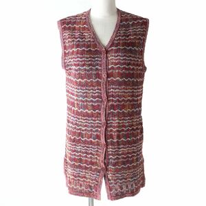 極美品☆MISSONI SPORT ミッソーニスポーツ 織柄 Vネック ロング丈 ニット ベスト マルチカラー 42 レディース イタリア製