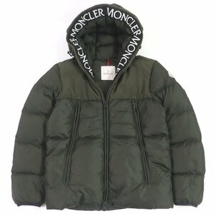 良品□MONCLER モンクレール 18-19AW MONTCLA ロゴ刺繍 ロゴワッペン フーデッド ダウンジャケット カーキ 1 ブルガリア製 正規品 メンズ