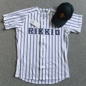 未使用 東京六大学野球 立教ユニフォーム RIKKIO 野球帽セット 応援ユニフォーム Lサイズ キャップ 縦縞 ネイビーストライプ