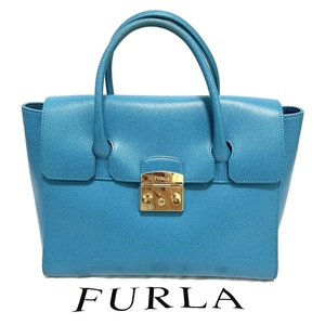 フルラ【FURLA】ハンドバッグ メトロポリス トート 鞄 レザー ブルー系 レディース 中古 【かんてい局亀有店】17116