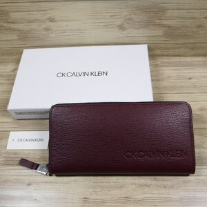 QQ761 CK カルバンクライン 定価19800円 新品 ラウンドファスナー長財布 ボルドー ワイン 牛革 防水レザー カード13枚 803635 CALVIN KLEiN